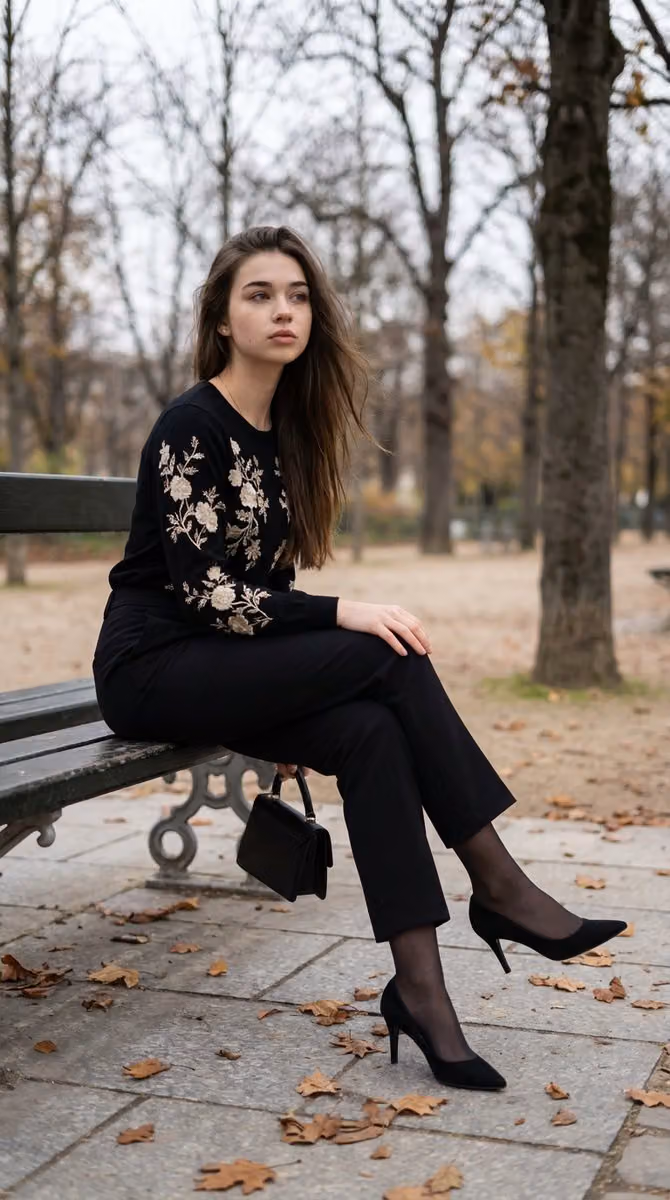 Cinematic Parisian Elegy in Autumn Park