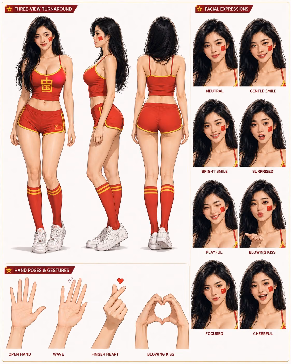 Character Card: Three-View Drawings and Expressions