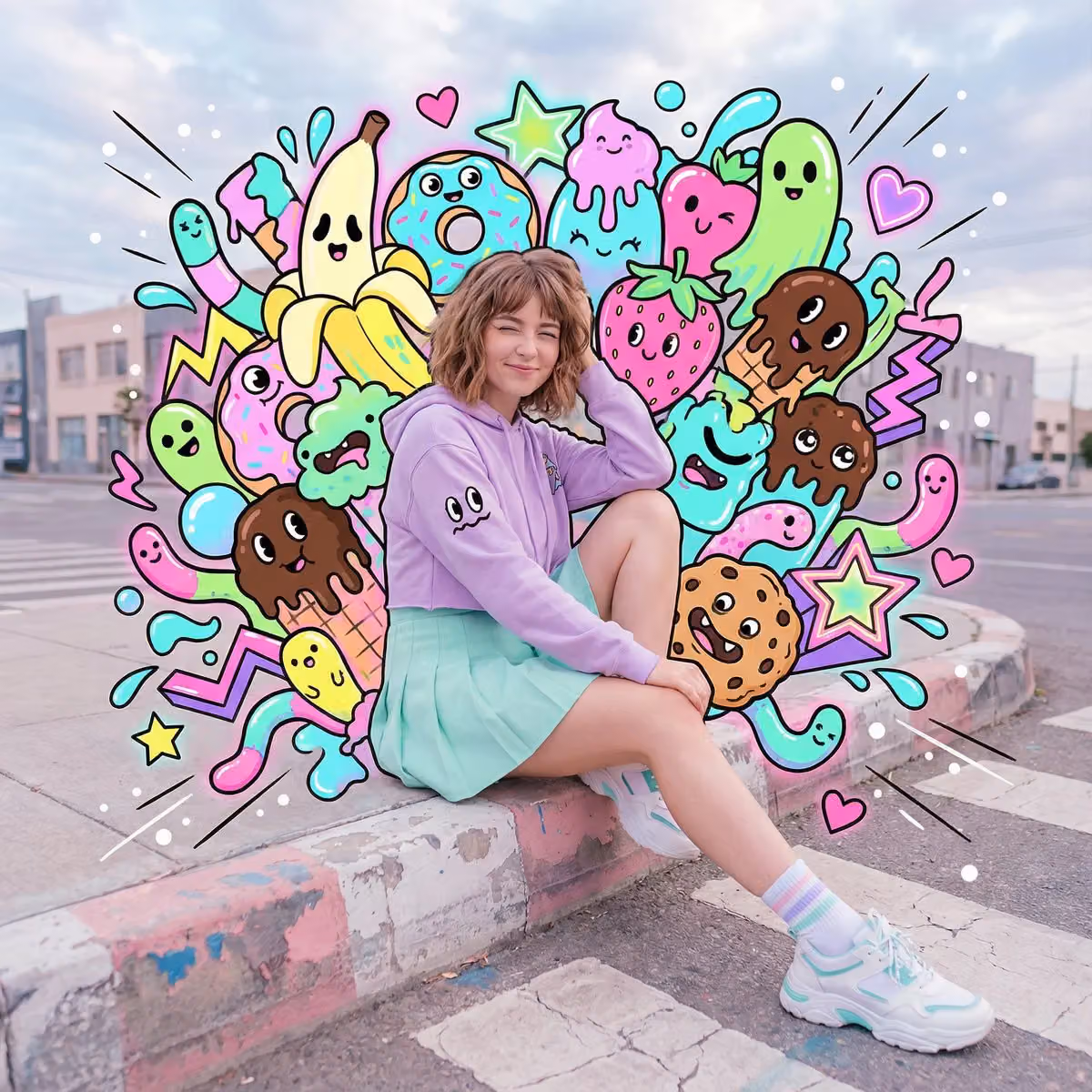 Neon Sweets-Monster Pop-Art Street Photography with a Cute Young Woman