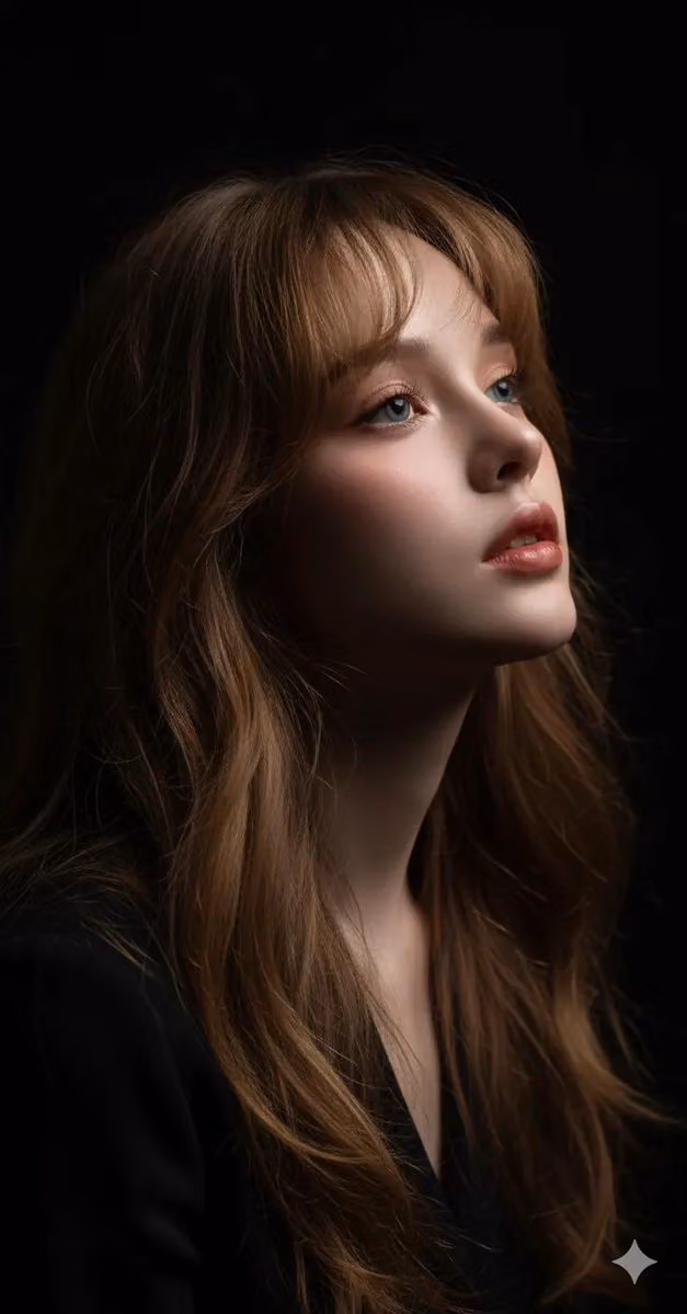Cinematic Fine-Art Portrait of a Young Woman in Dark Minimalist Setting