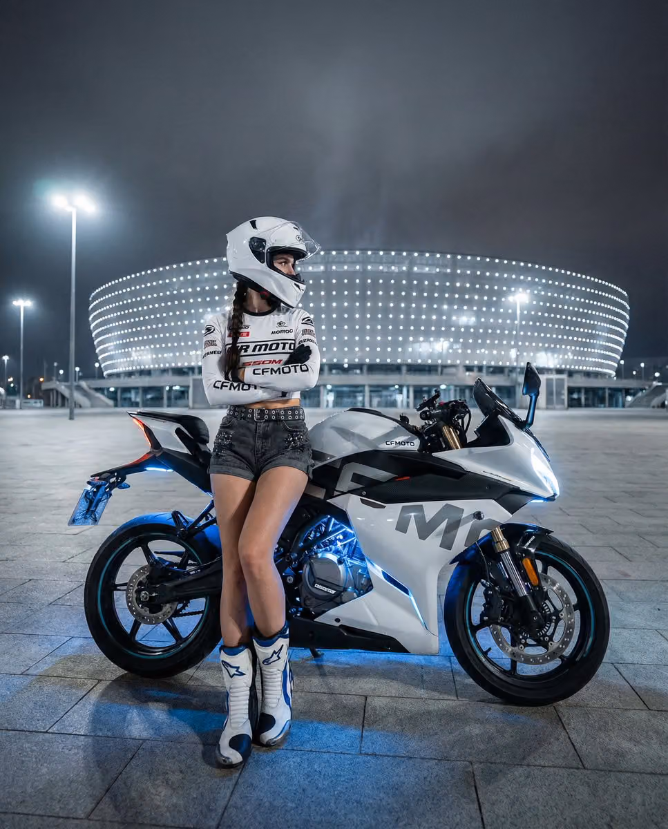 Nighttime Urban Female Motorcyclist