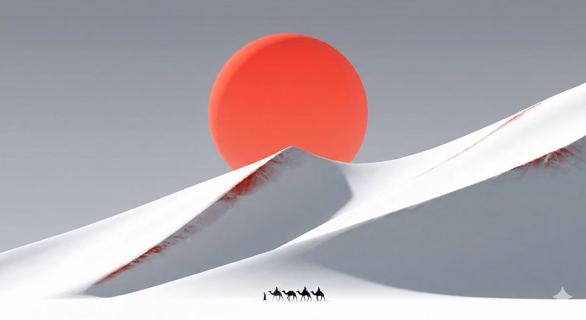 Minimalist Landscape with Perfect Red Sun