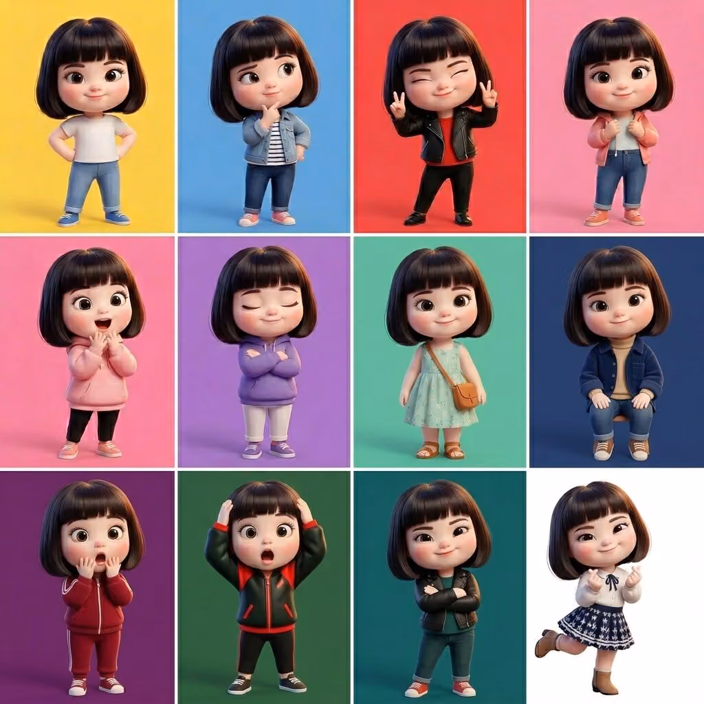 Stylized 3D Doll Character Sheet Concept Art