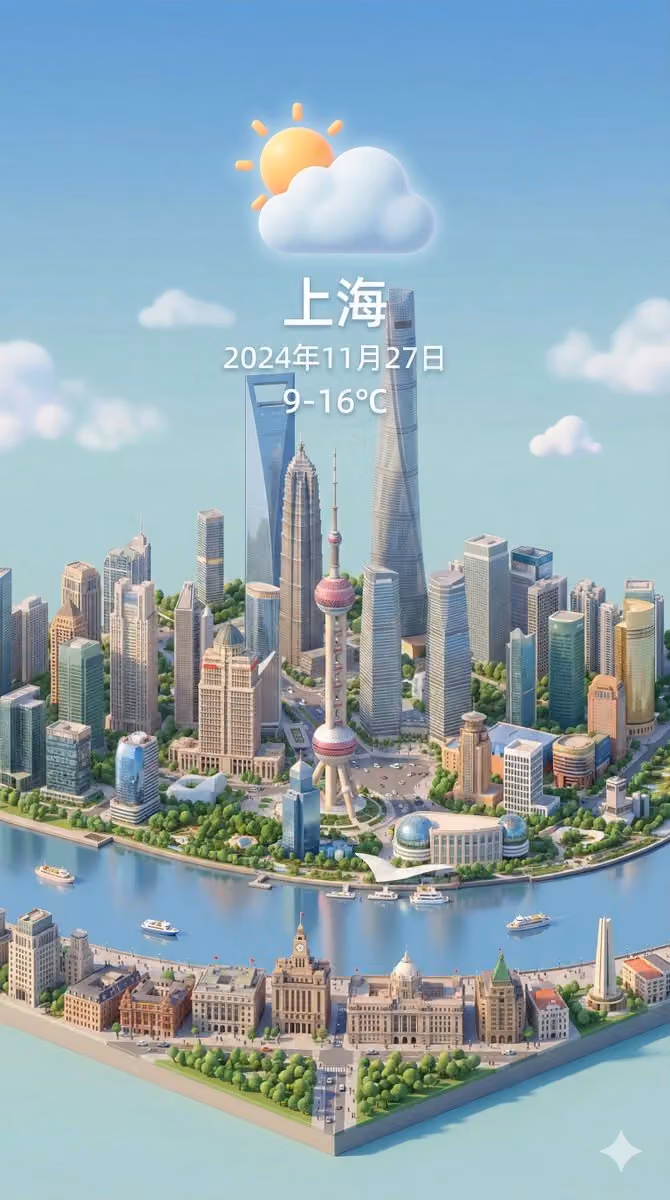 3D cartoon scene with isometric miniature and Shanghai cityscape