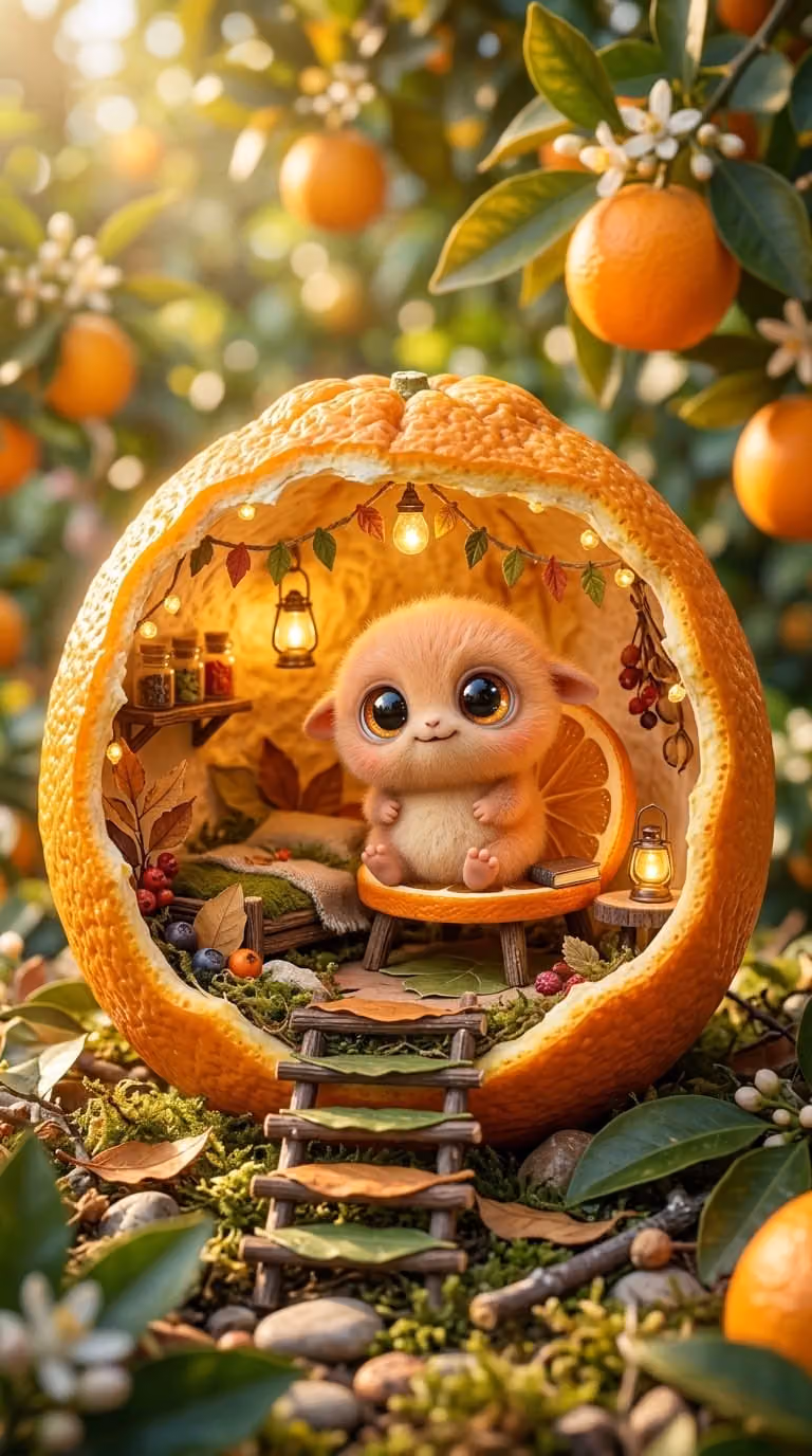 Cinematic Fantasy Creature in Fruit Home