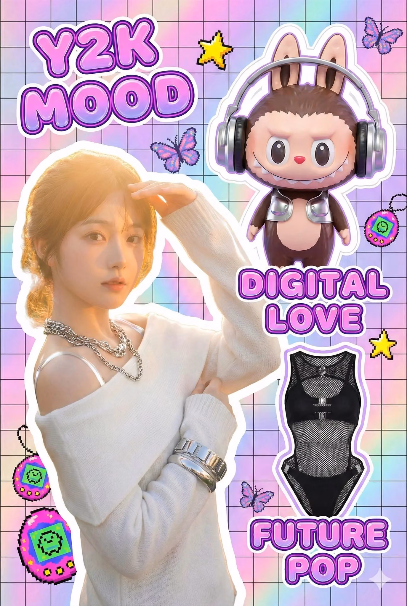 Y2K Aesthetic Vertical Screen Fashion Mood Board