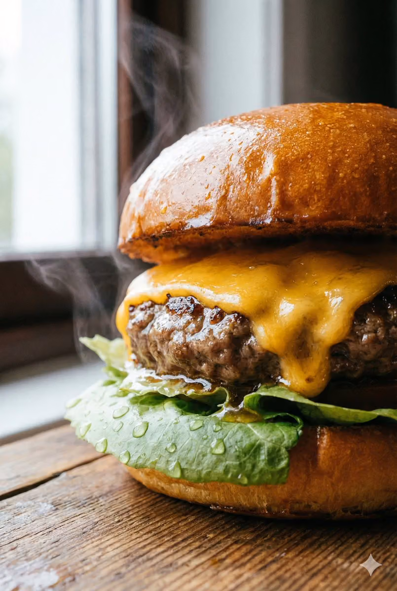 Juicy Beef Burger Macro Photography
