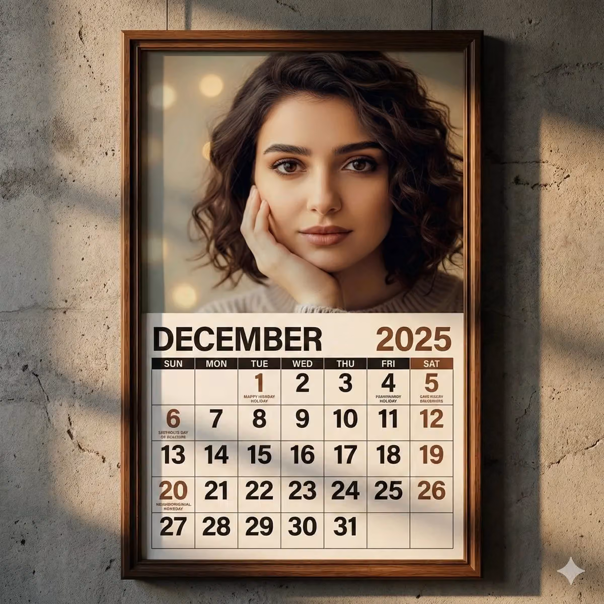 Realistic Wall Calendar on Textured Concrete Wall