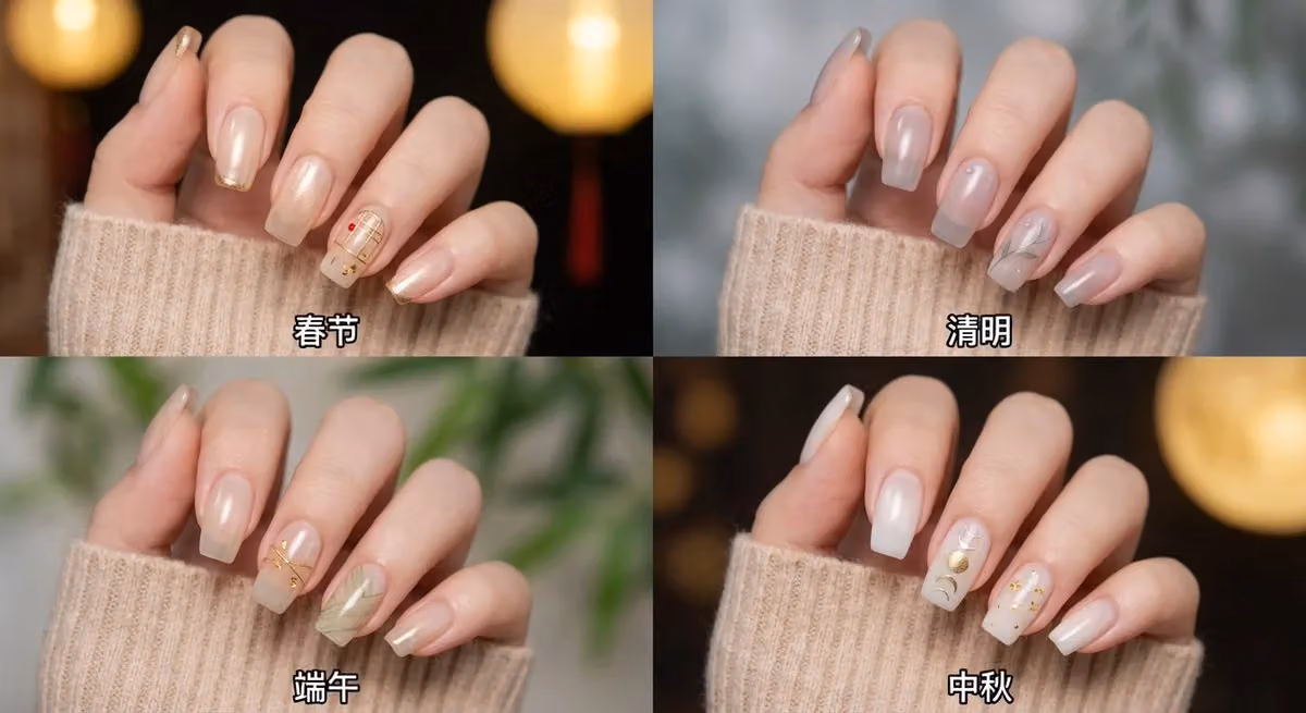 Chinese Four Festivals Manicure Four-Panel Collage