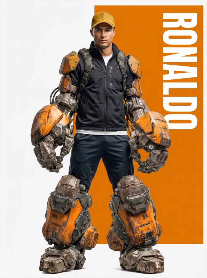 Ultra-realistic Cinematic Portrait of Ronaldo with Futuristic Armor