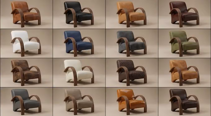 4x4 Grid of Identical 3D Object Renders with 16 Different Material Applications
