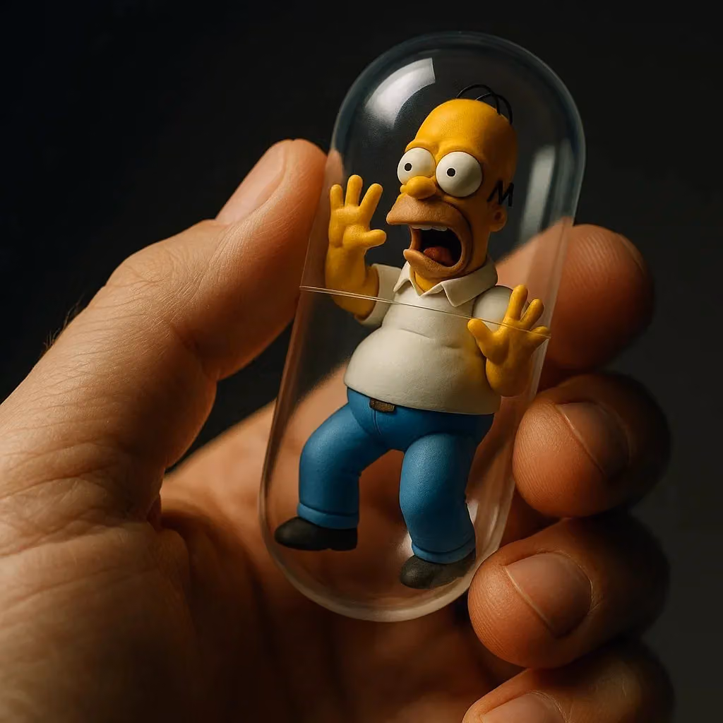 Close-up: Miniature Character Model in Transparent Capsule