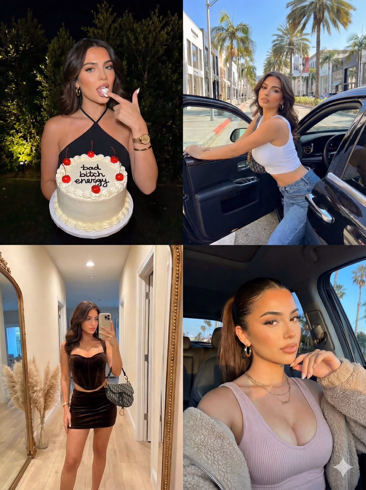 2x2 Grid Collage of Four Distinct Photos of the Same Female Subject