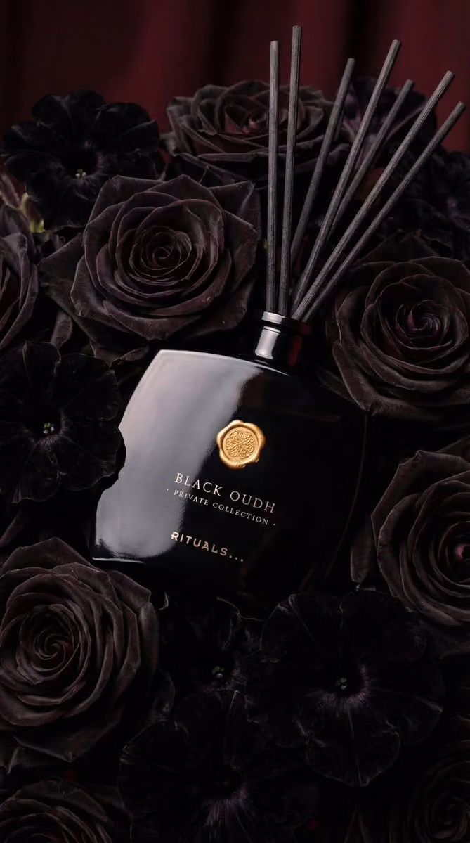 Ultra-realistic Black Oudh Reed Diffuser Photography