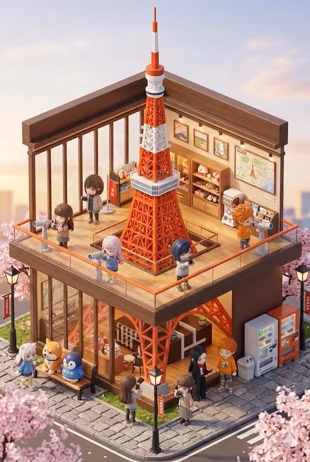3D Q-version Miniature Travel Concept Design with Mount Fuji Theme