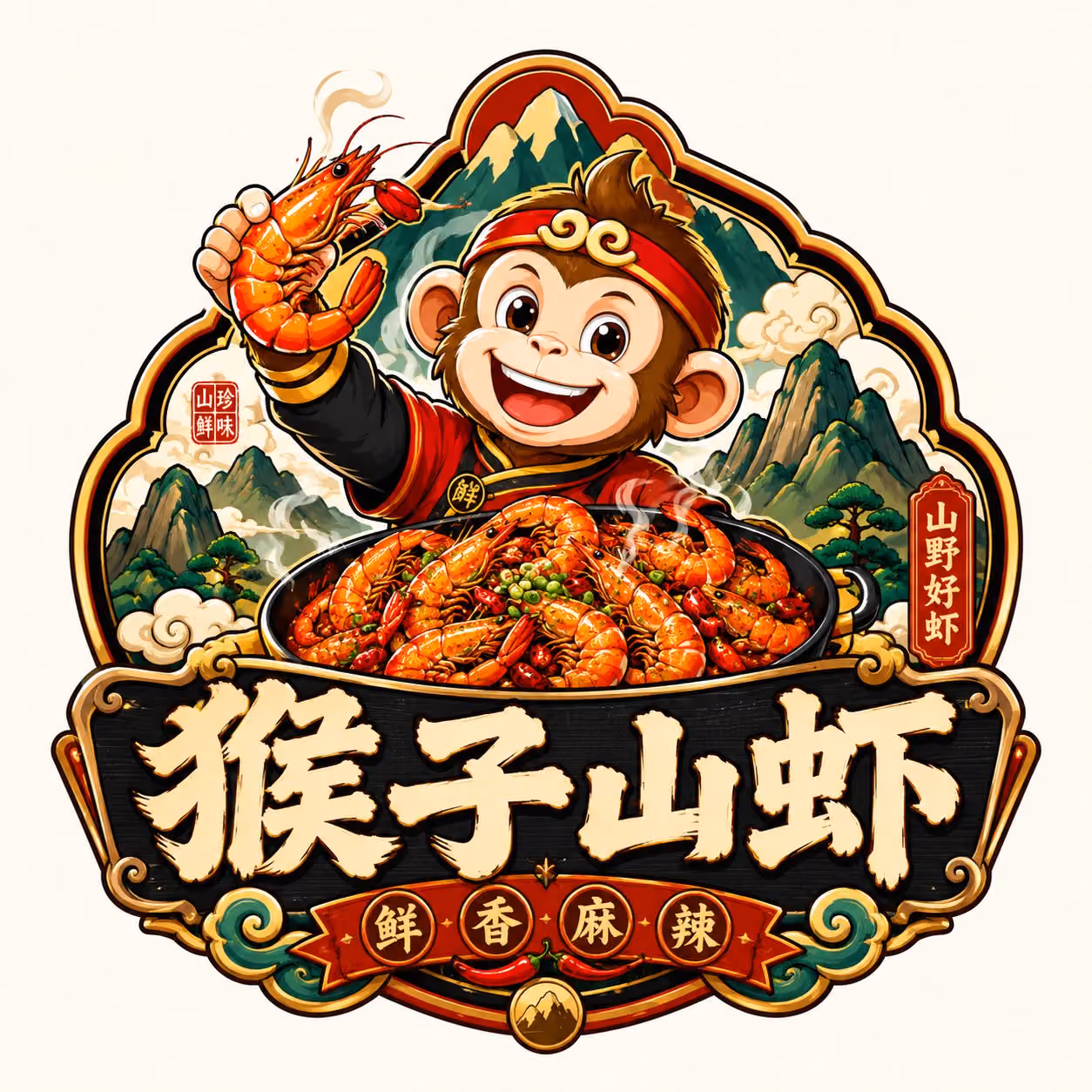 High-end Guochao Catering Badge Logo Design