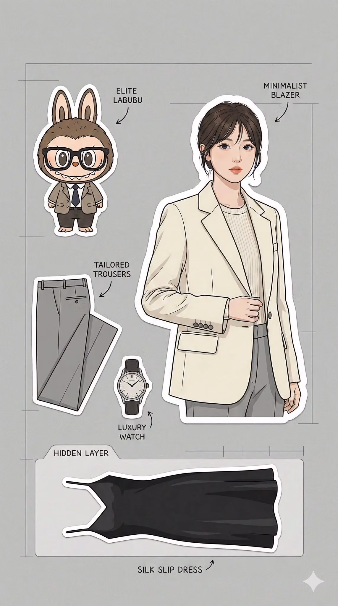 Minimalist Fashion Illustration: Sophisticated Grey Background and Elite Image