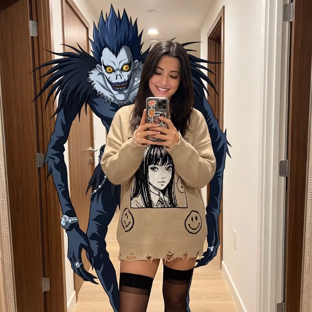 Gen Z Anime-Core Streetwear Mirror Selfie Creation