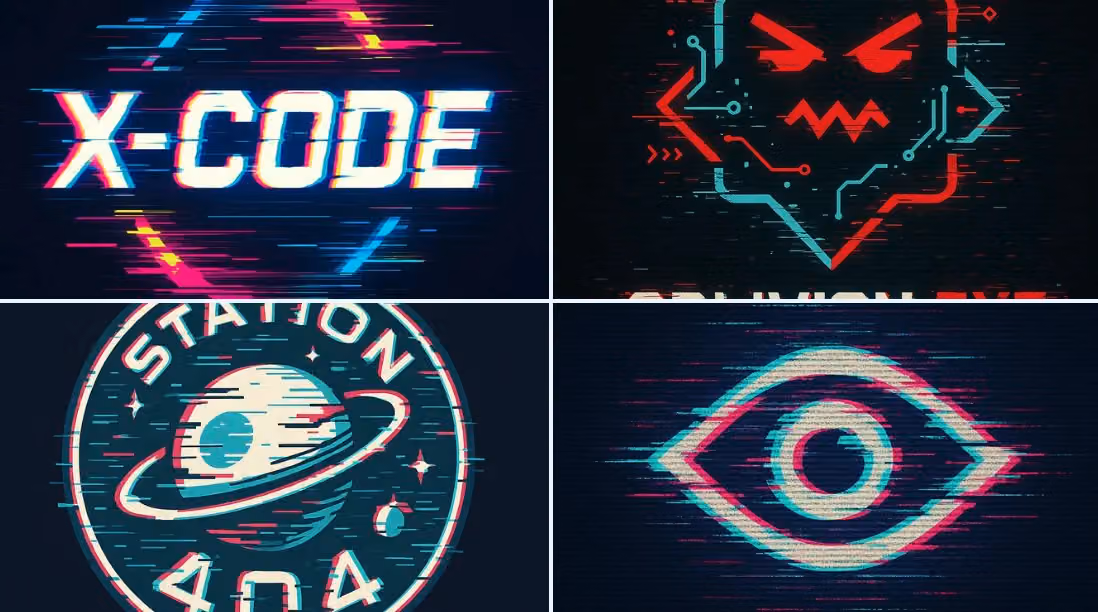 Glitch Art Style Vector Logo Design