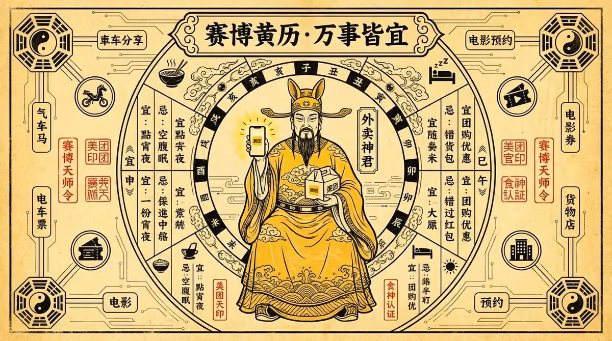 Commercial Poster Designed for Meituan in a Futuristic Taoist Style