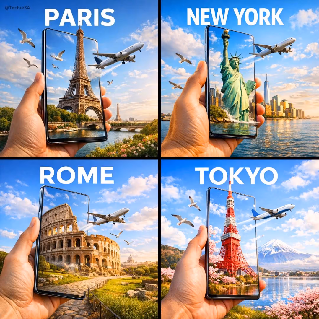 Hyper-realistic Travel Ad with Smartphone Portal Effect
