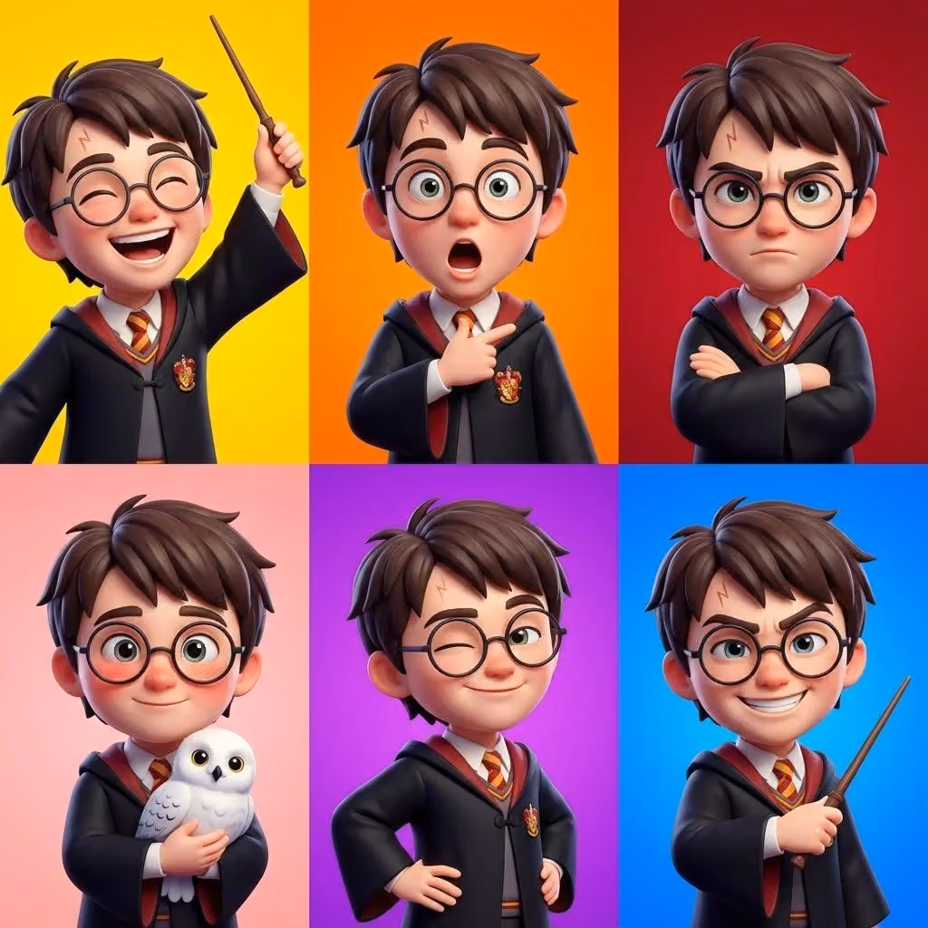 6-Piece Stylish 3D Cartoon Portrait Collage