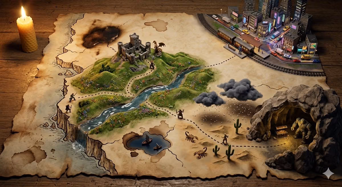 Hand-drawn treasure map on aged parchment