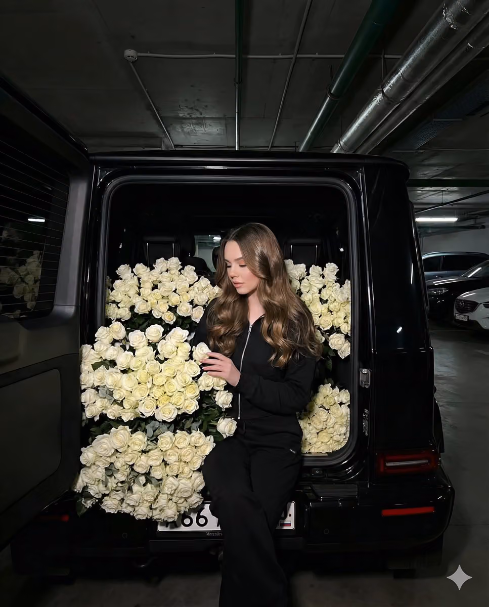 Underground Garage Fashion Photography: Girl with White Roses