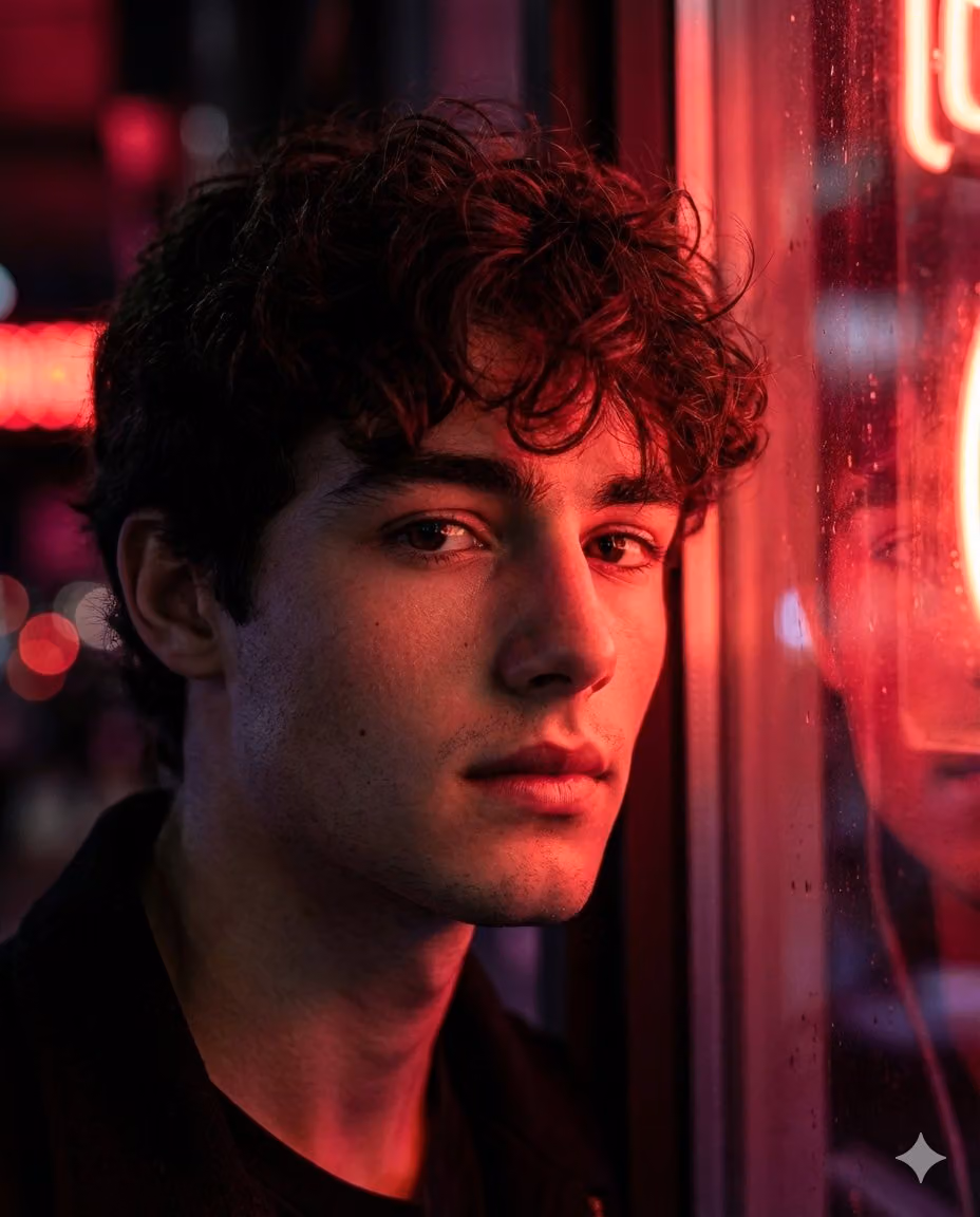 Cinematic Neon Portrait of a Young Man