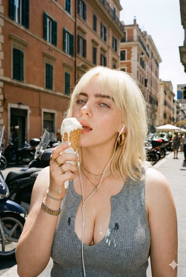 Street Summer Girl Melting Ice Cream Laugh