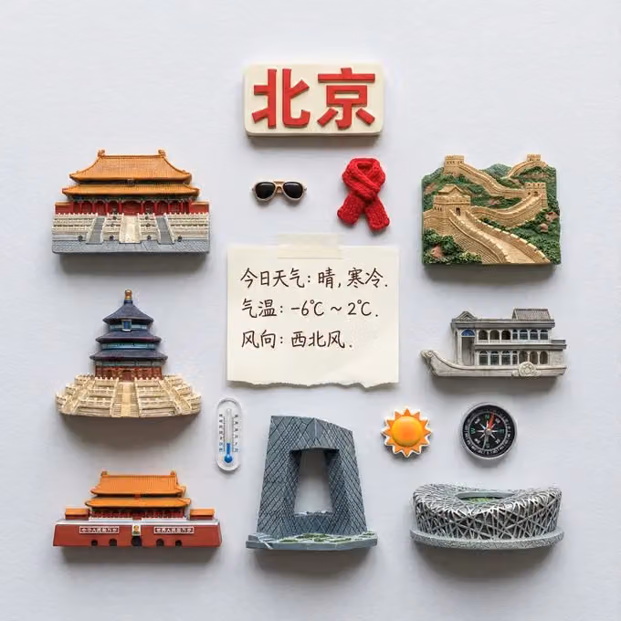 Panoramic View of Shanghai Landmarks in Miniature 3D Magnets