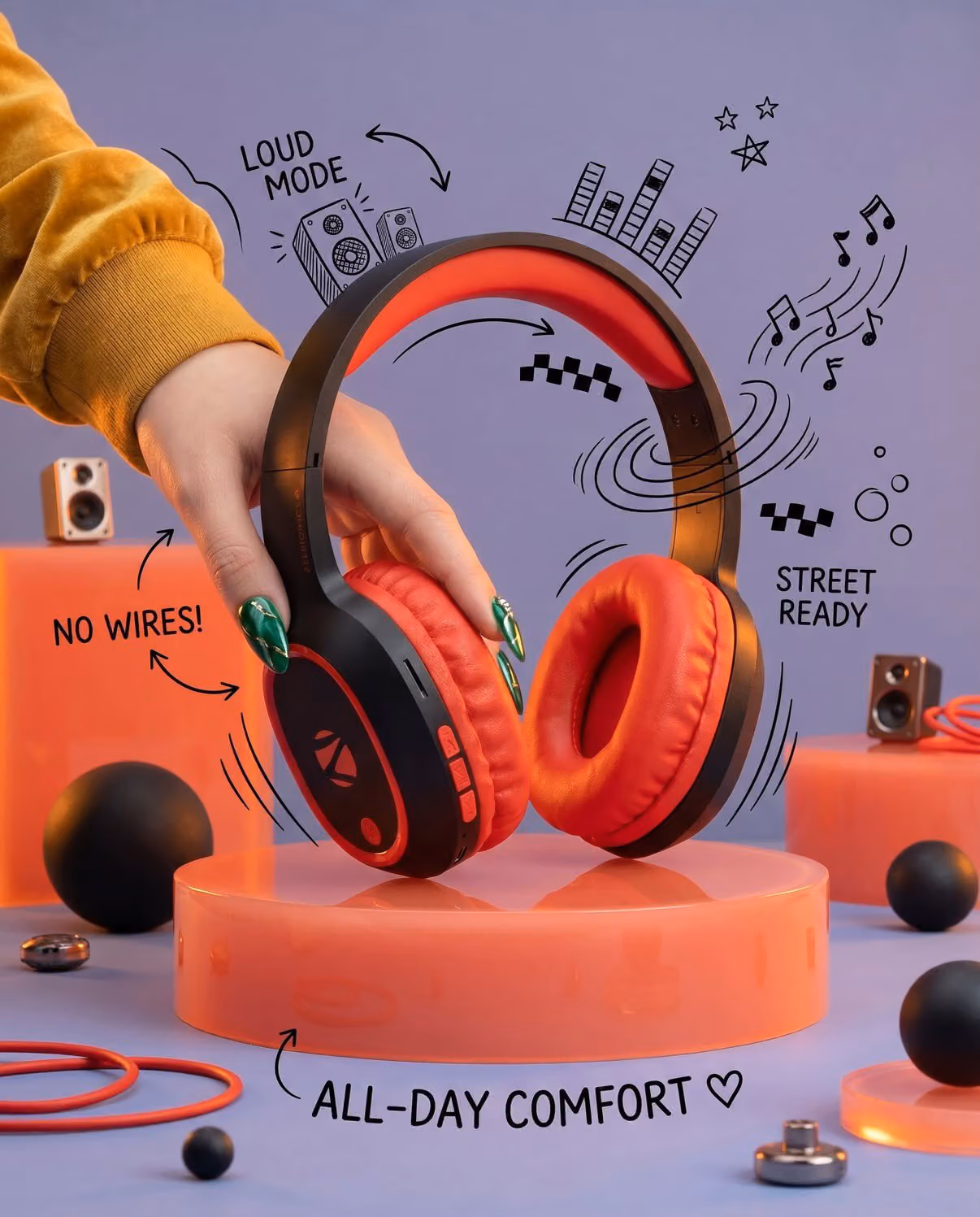 Ultra-realistic Wireless Headphones Neon Product Photography