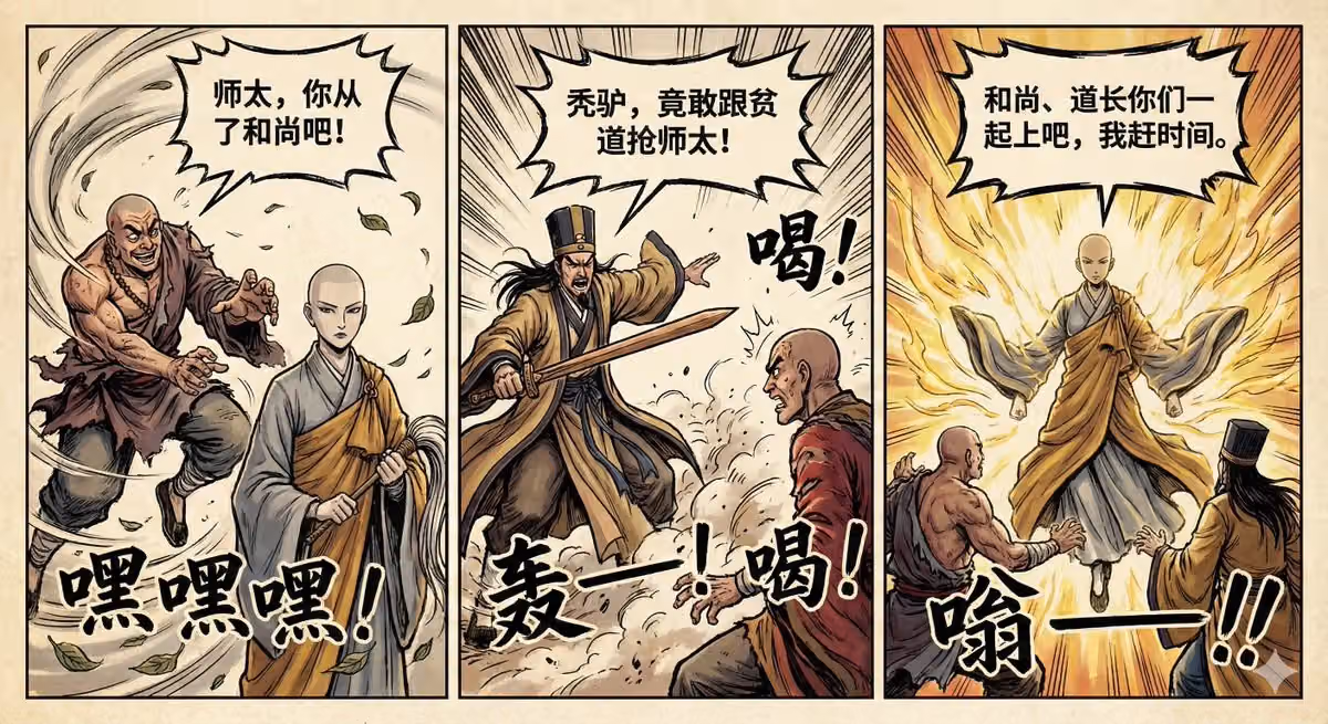 3-Panel Hong Kong Martial Arts Comic, The Nun Faces a Dilemma