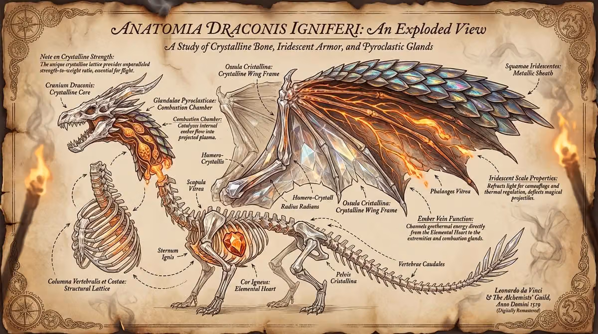 Exploded-view Illustration of Dragon Anatomy