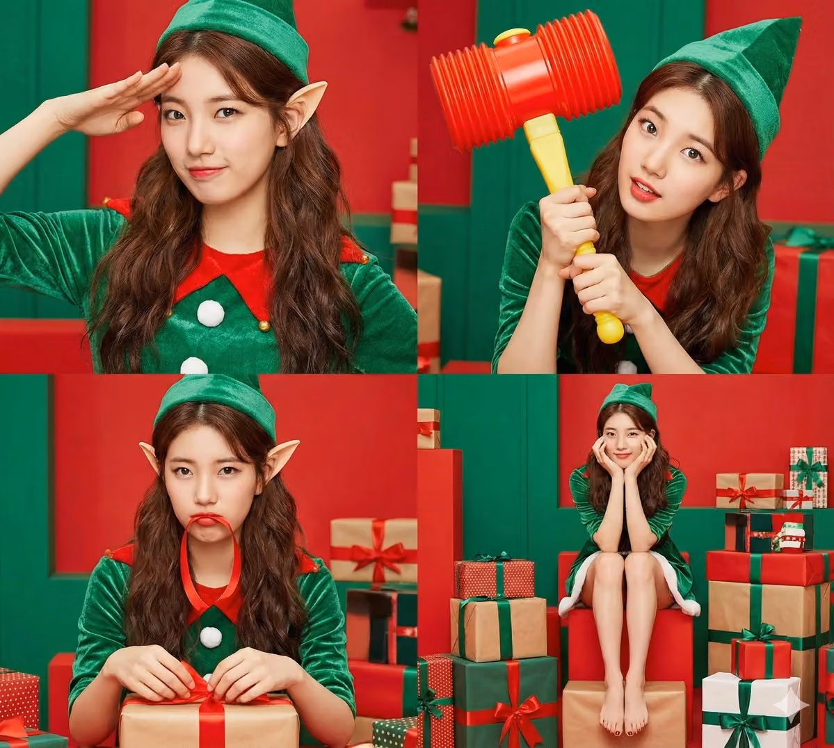 4-Piece Christmas Elf Female Character Collage