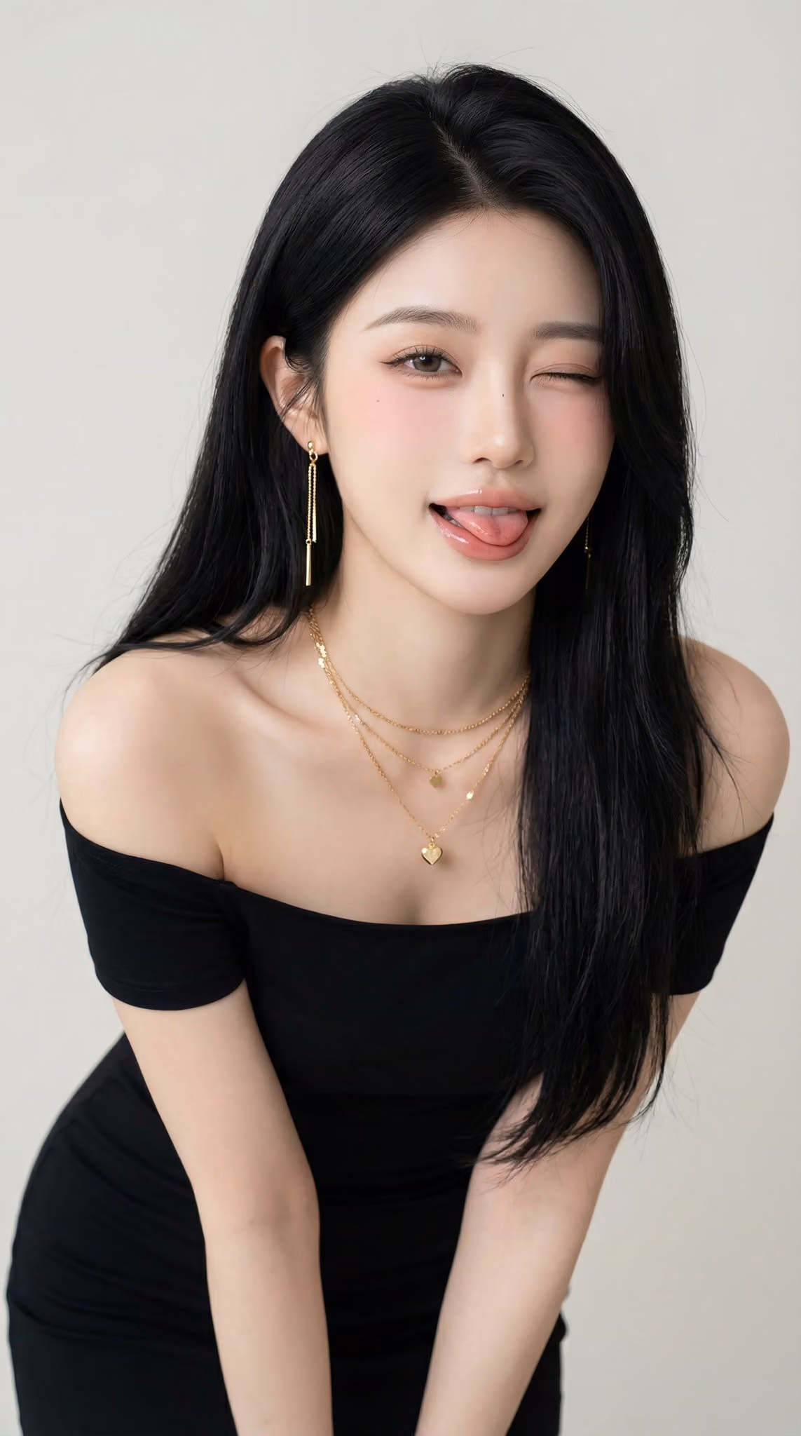 Hyper-realistic Studio Portrait: Playful Young Female