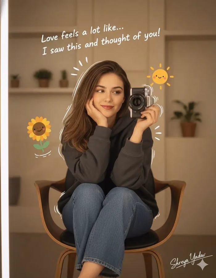 Cozy Mirror Selfie of a Young Woman with Romantic Elements