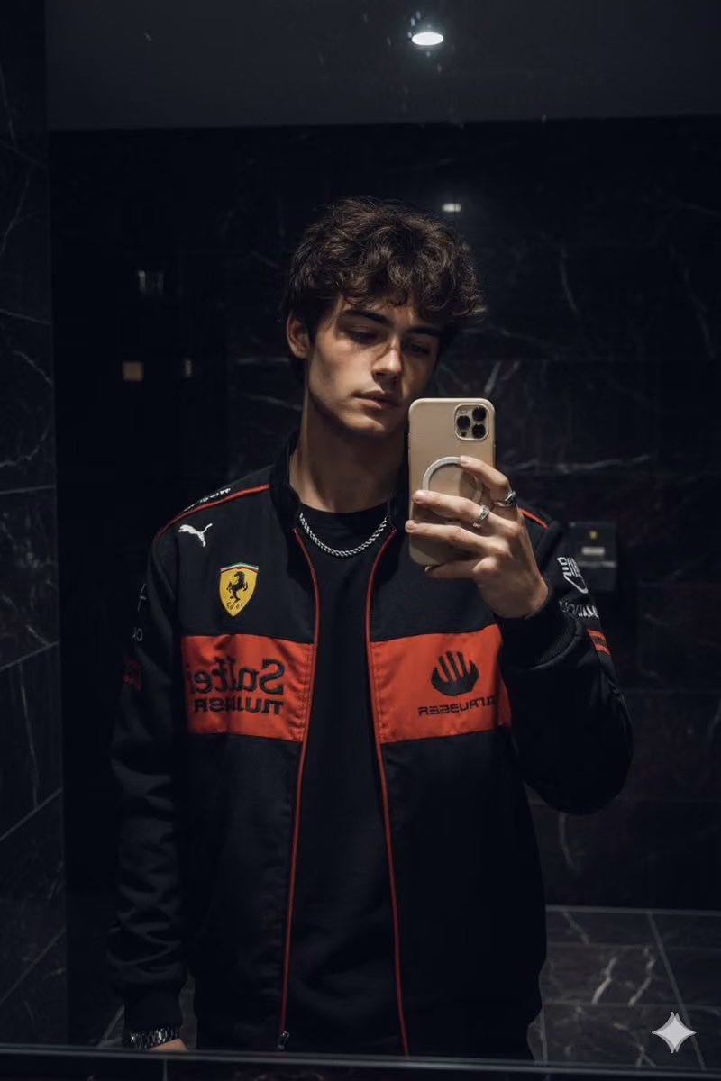 Hyper-realistic Mirror Selfie with Ferrari Jacket