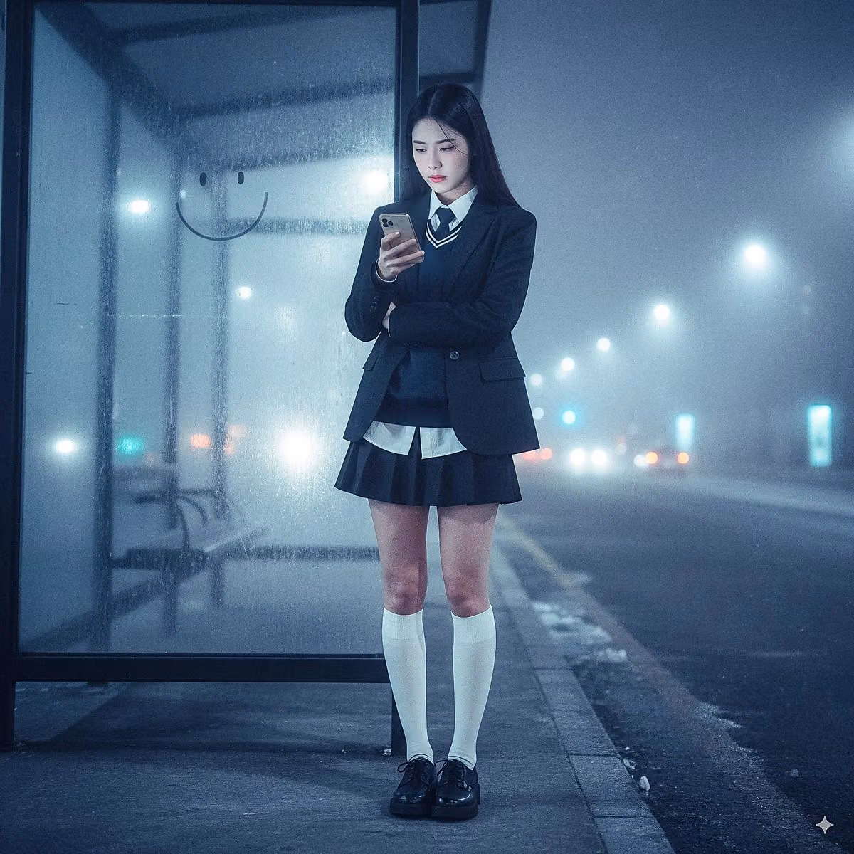 Hyper-Realistic 4K Full-Body Night-Time Portrait of a 23-Year-Old Korean Woman