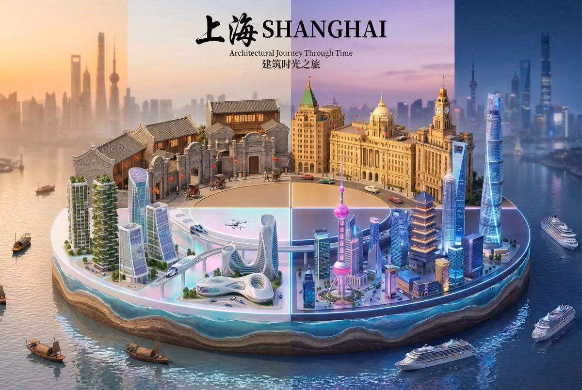 Hyper-realistic 3D Render of Shanghai's Architectural Evolution