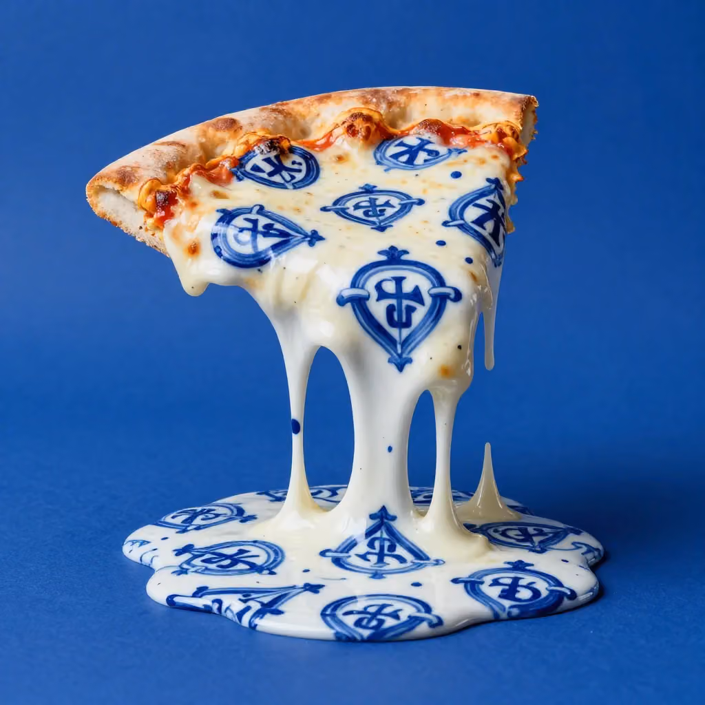 Surreal Studio Photograph of Pizza Slice with Molten Cheese Substance