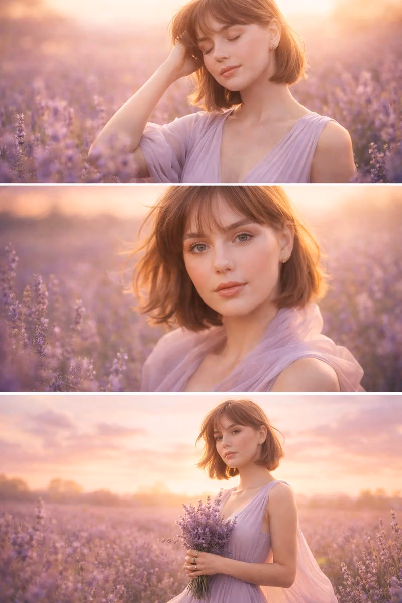 Woman in Lavender Field Triptych