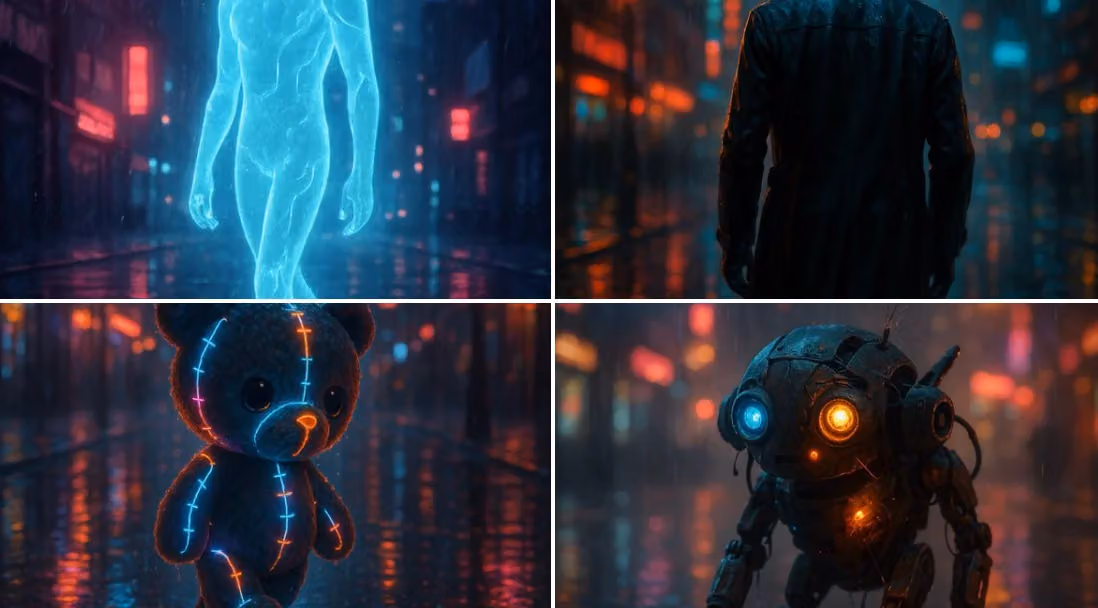 Cinematic Stroll in Neon Rain